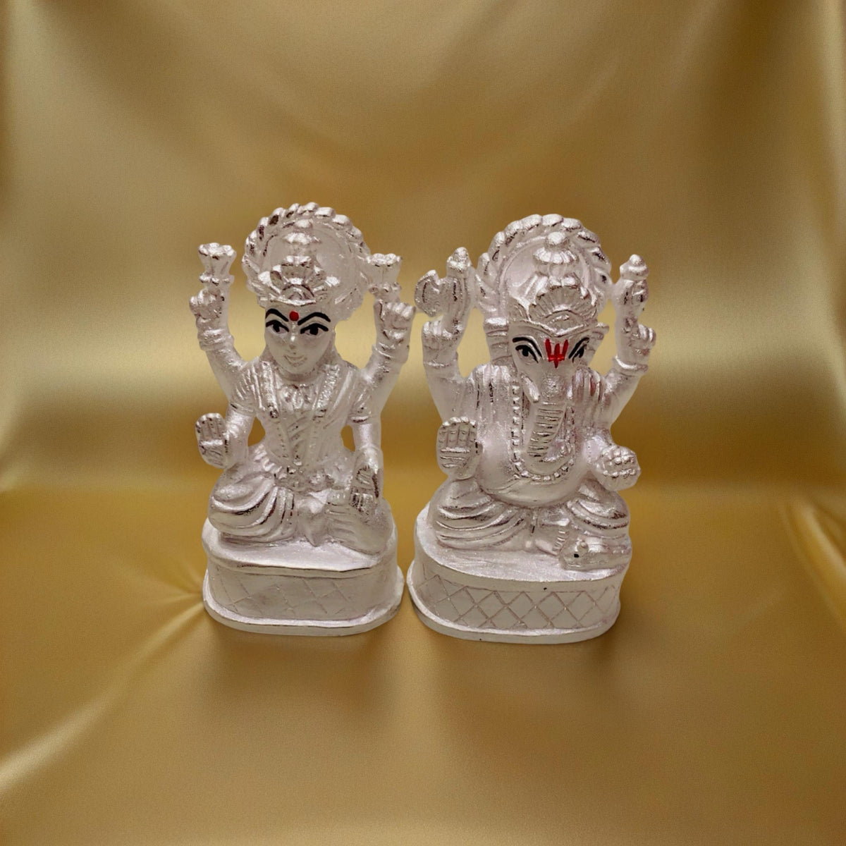 Pure 925 Chandi Lakshmi Ganesh Idol - Plain Silver Mirror Finish