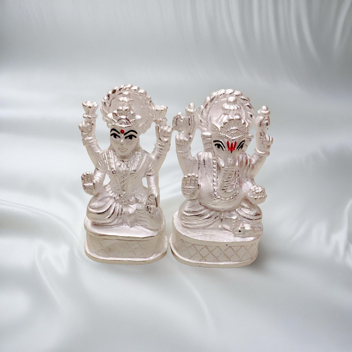 Pure 925 Chandi Lakshmi Ganesh Idol - Plain Silver Mirror Finish