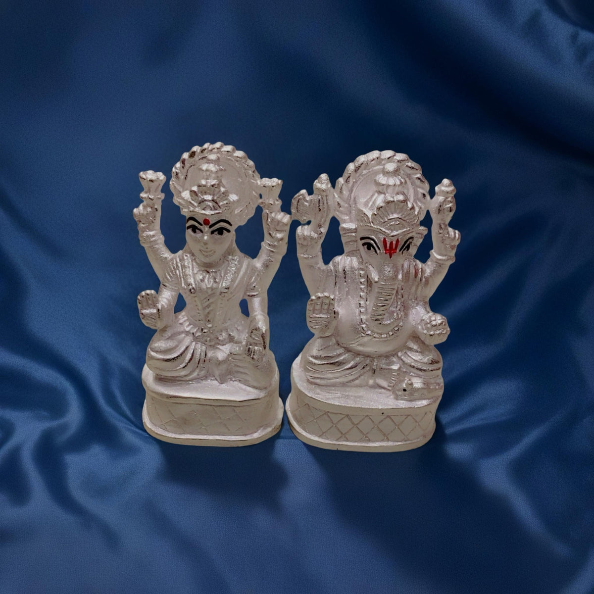 Pure 925 Chandi Lakshmi Ganesh Idol - Plain Silver Mirror Finish