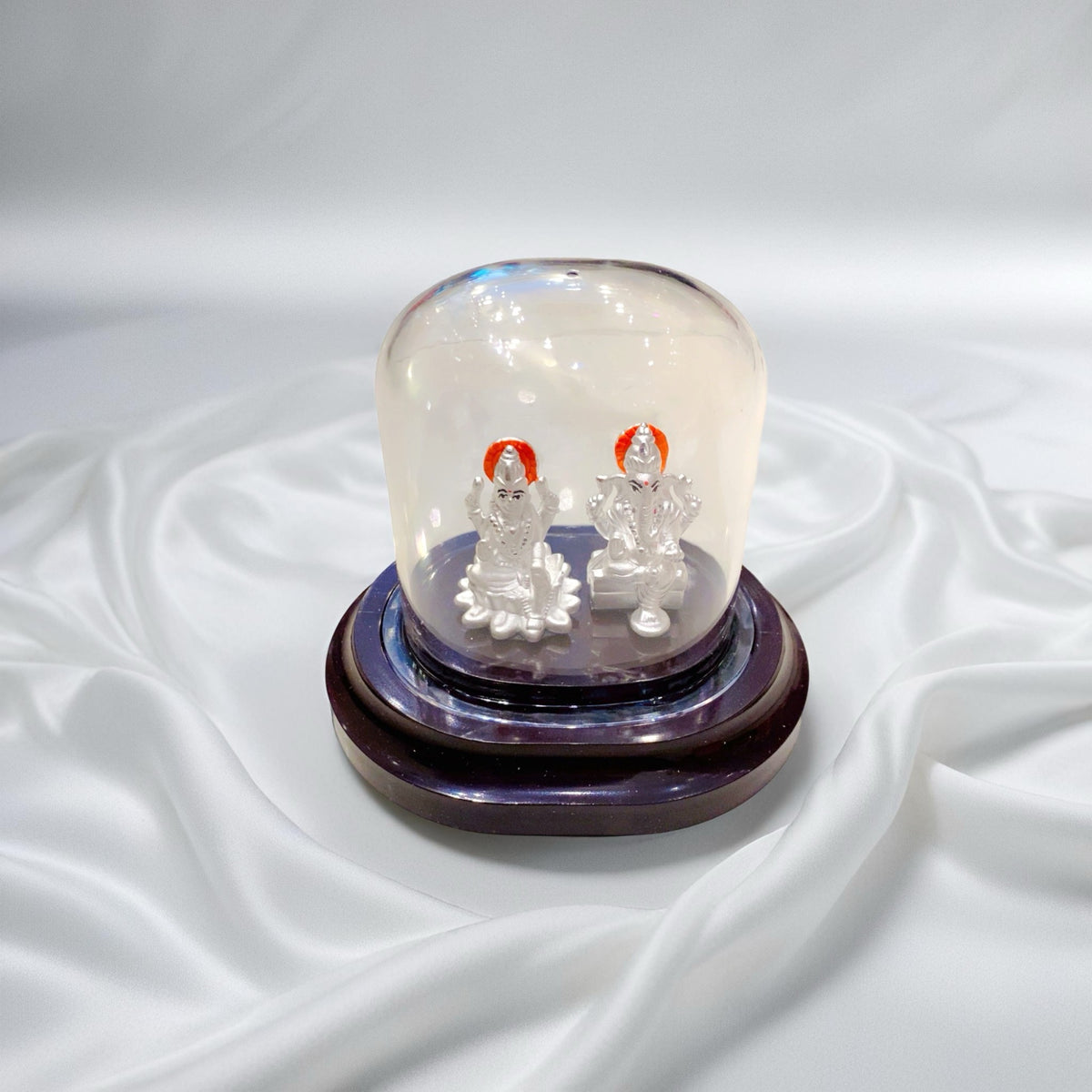 Silver Lakshmi Ganesh Ji with Dome - Orange Prabhaval