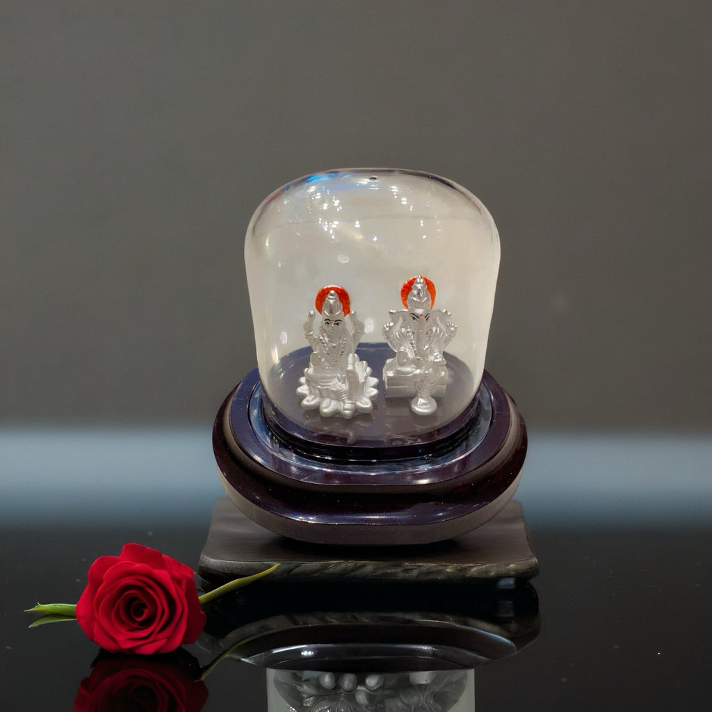 Silver Lakshmi Ganesh Ji with Dome - Orange Prabhaval