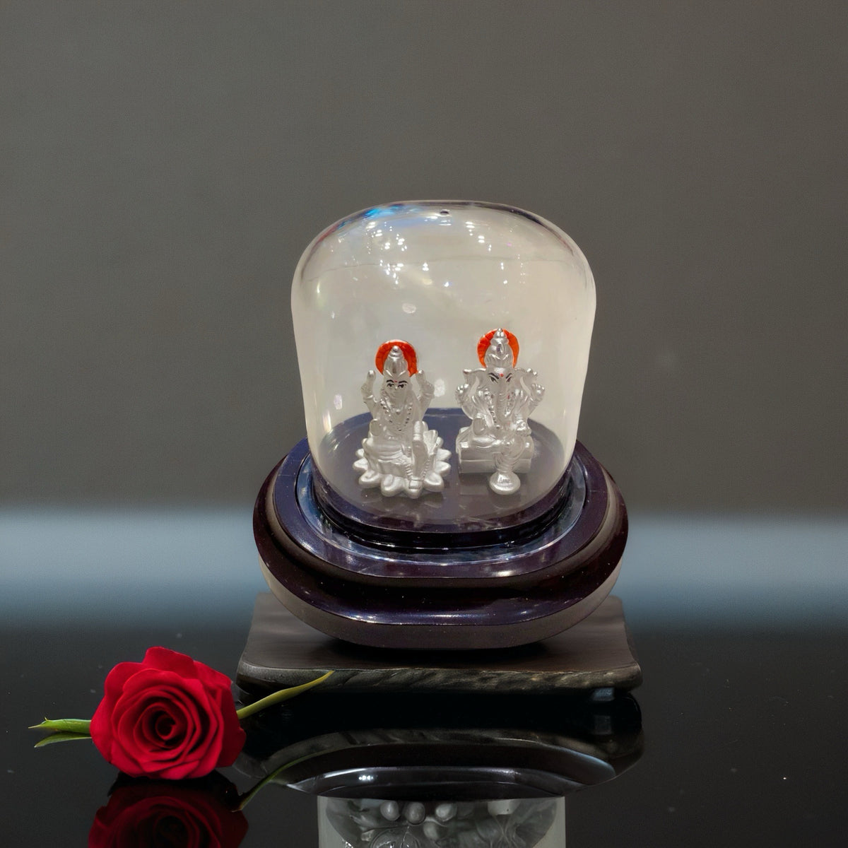 Silver Lakshmi Ganesh Ji with Dome - Orange Prabhaval