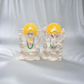 Pure 925 Silver Lakshmi Ganesh Murti Set with Yellow Mukut - Hallmarked Chandi Idol for Diwali Pooja