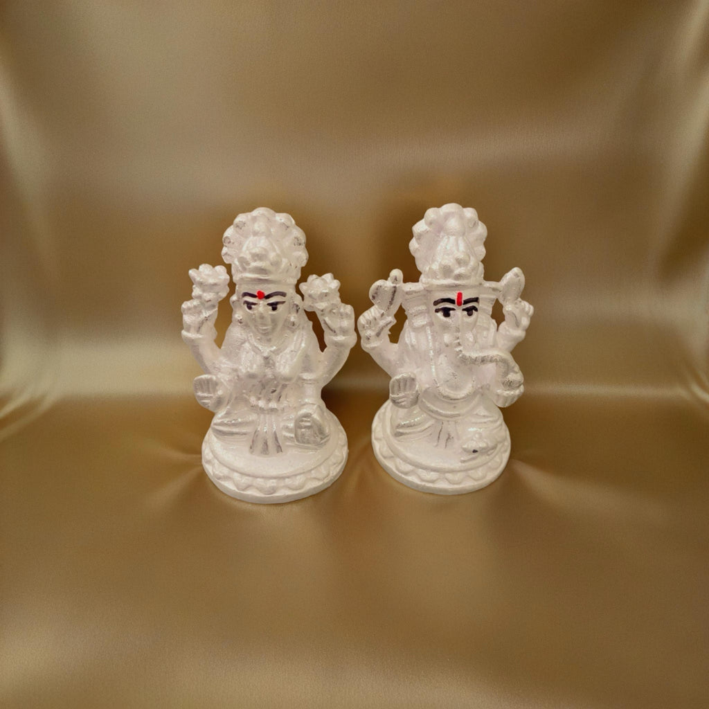925 Chandi Lakshmi Ganesh Idol - Plain Silver Lotus Base