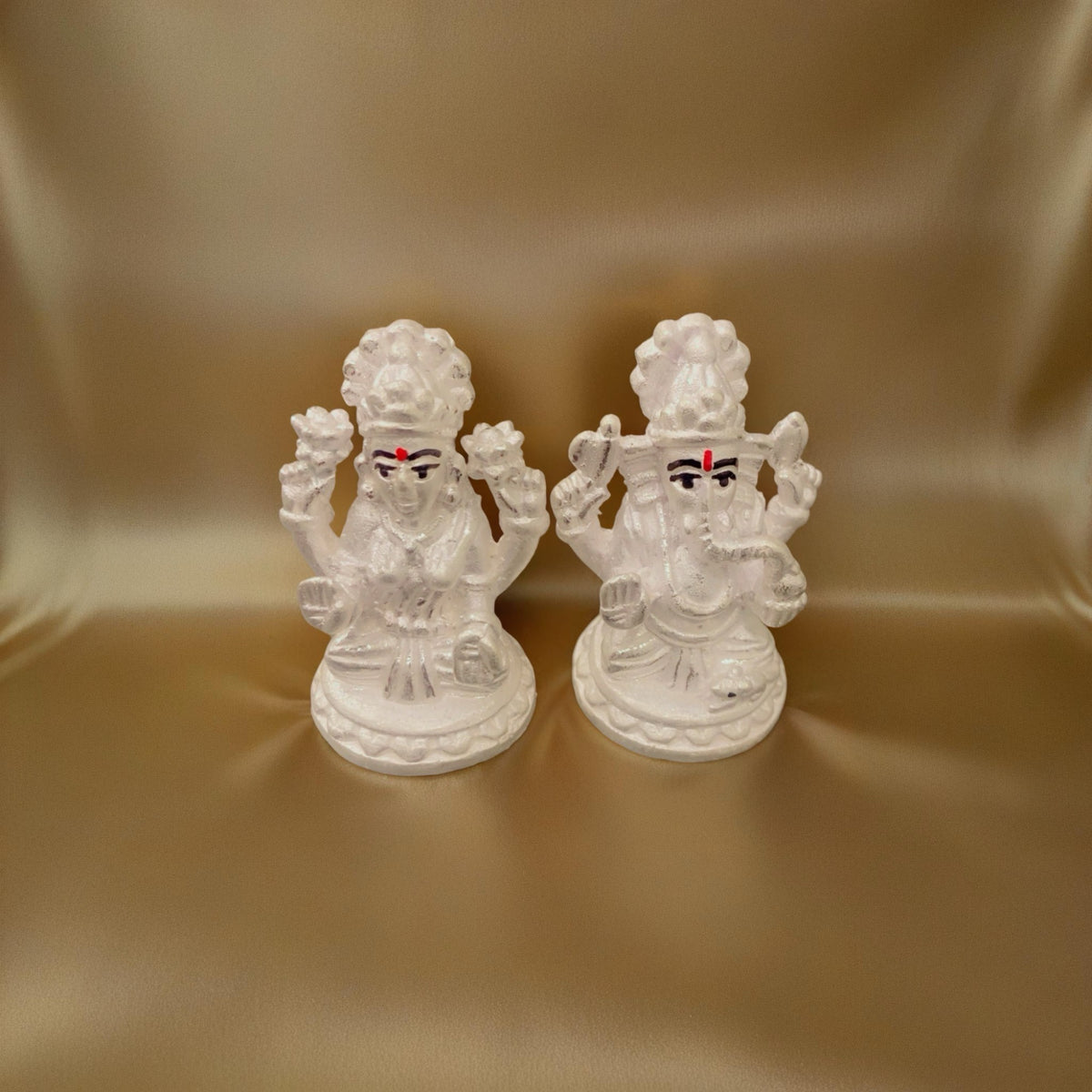 925 Chandi Lakshmi Ganesh Idol - Plain Silver Lotus Base