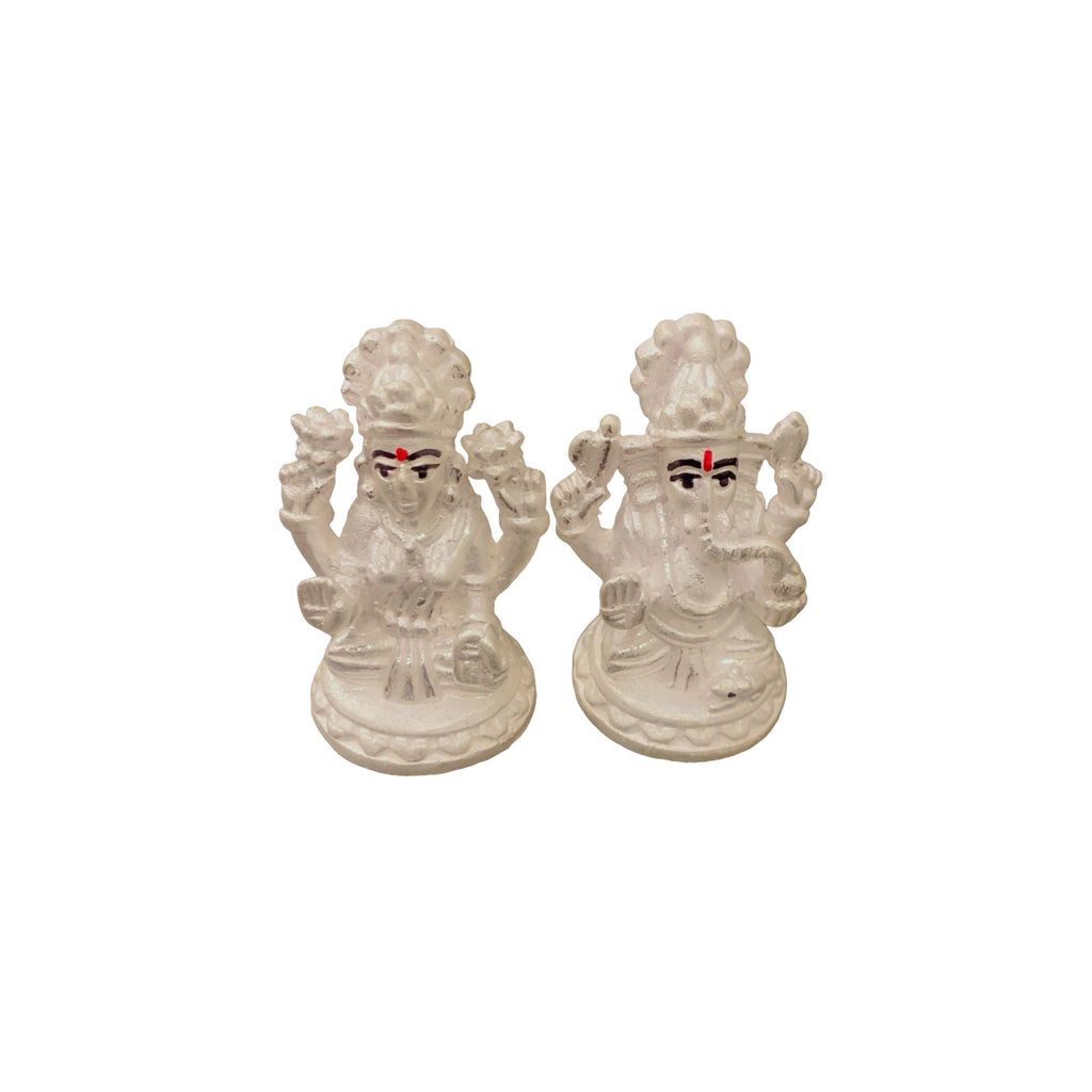 925 Chandi Lakshmi Ganesh Idol - Plain Silver Lotus Base