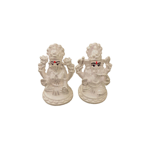 925 Chandi Lakshmi Ganesh Idol - Plain Silver Lotus Base