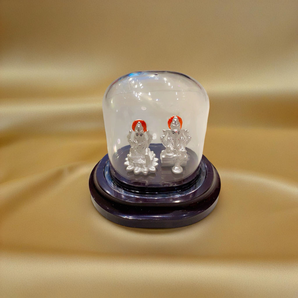 Silver Lakshmi Ganesh Ji with Dome - Orange Prabhaval