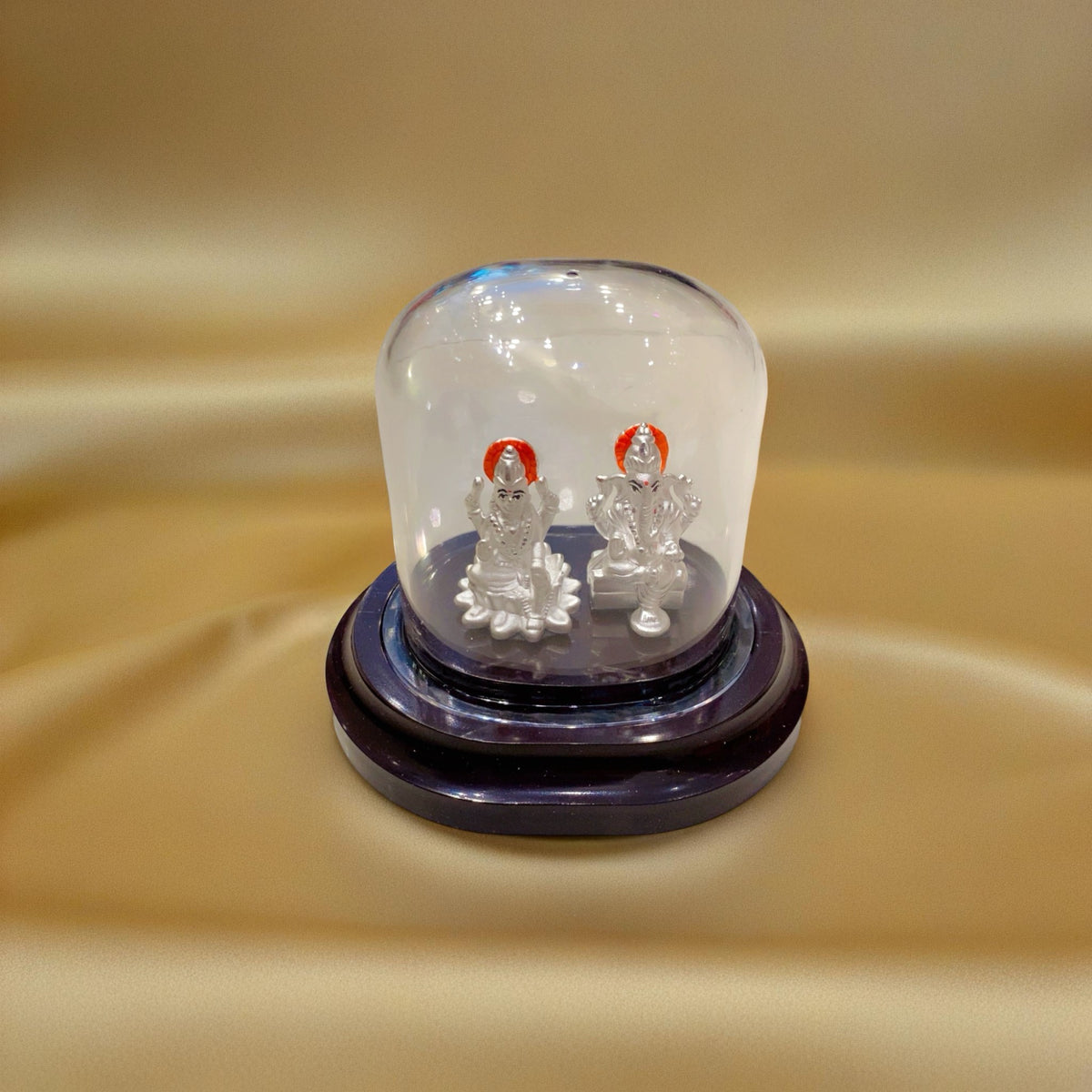 Silver Lakshmi Ganesh Ji with Dome - Orange Prabhaval