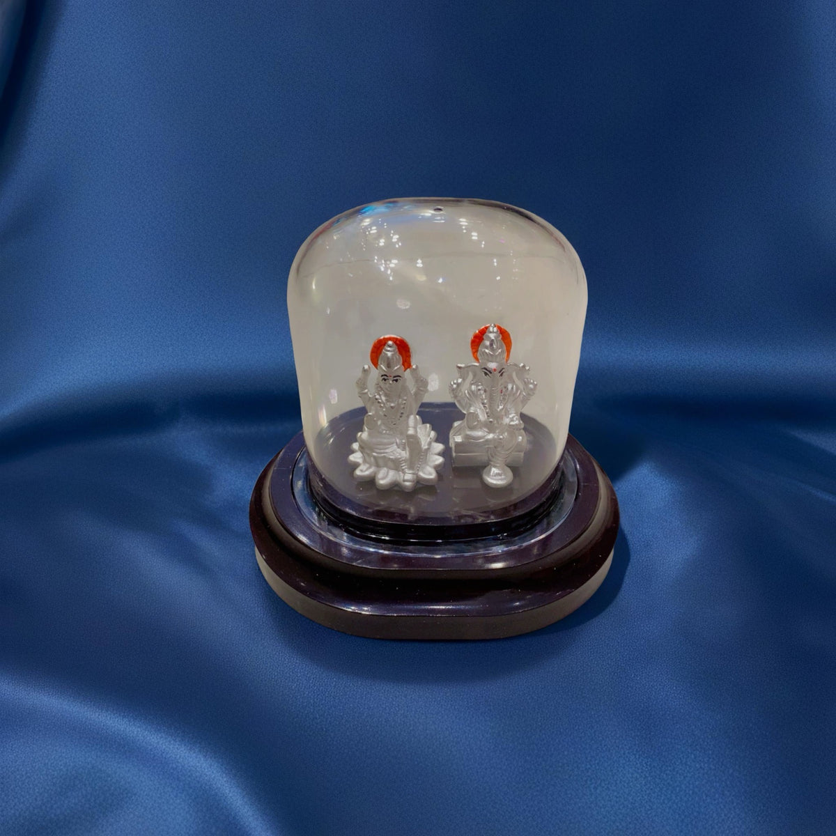 Silver Lakshmi Ganesh Ji with Dome - Orange Prabhaval